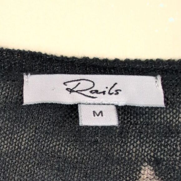 Rails Black and Cream Star Patterned Linen Top Lightweight Sweater Size M - Picture 2 of 11